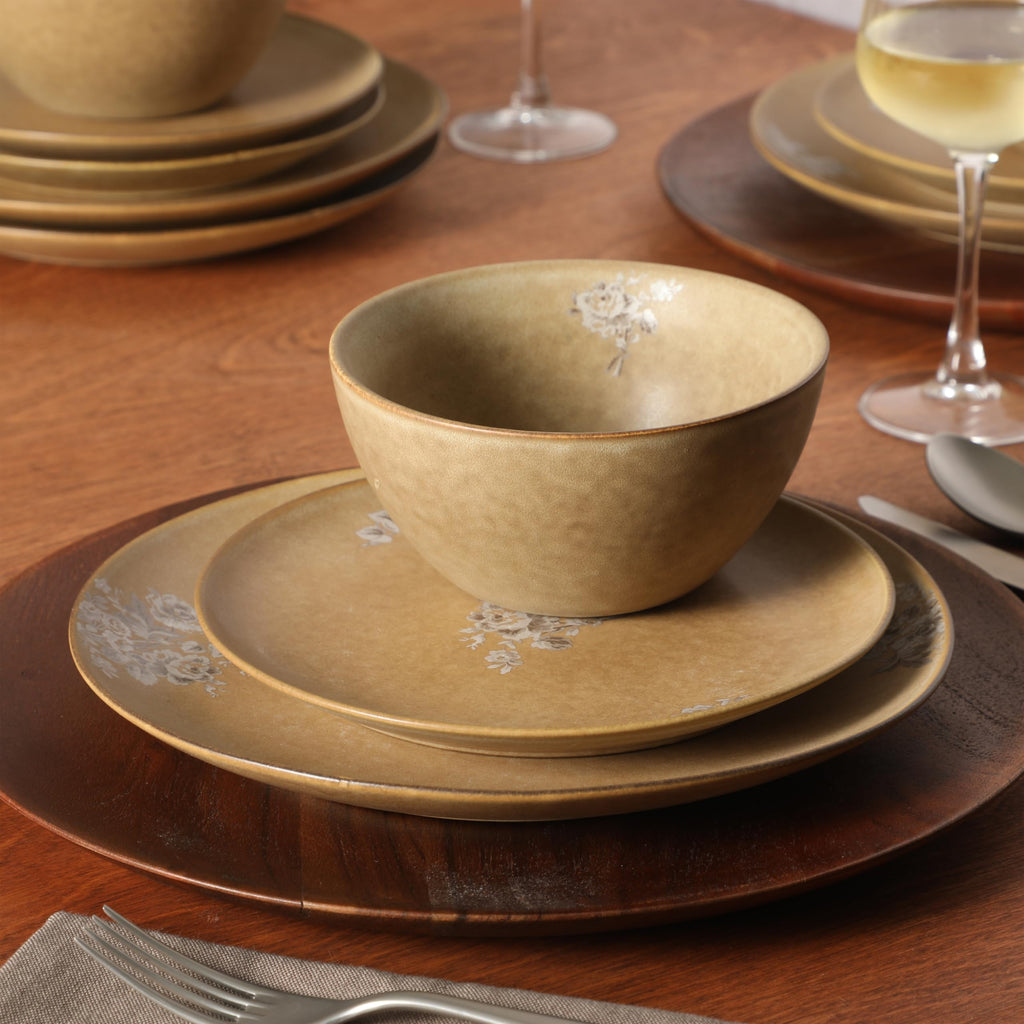 12 Piece Taupe Floral Dinnerware Set X821
