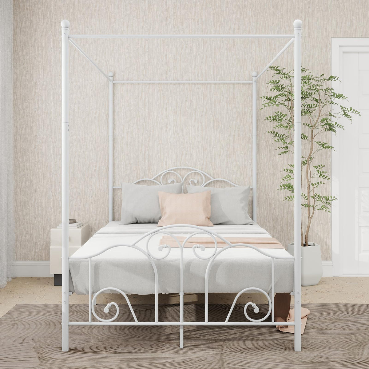 Metal Canopy Bed Frame Full Size with Headboard & Footboard G6703