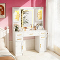 White Vanity Desk with Mirror, LED Lights and Power Outlet Q4424