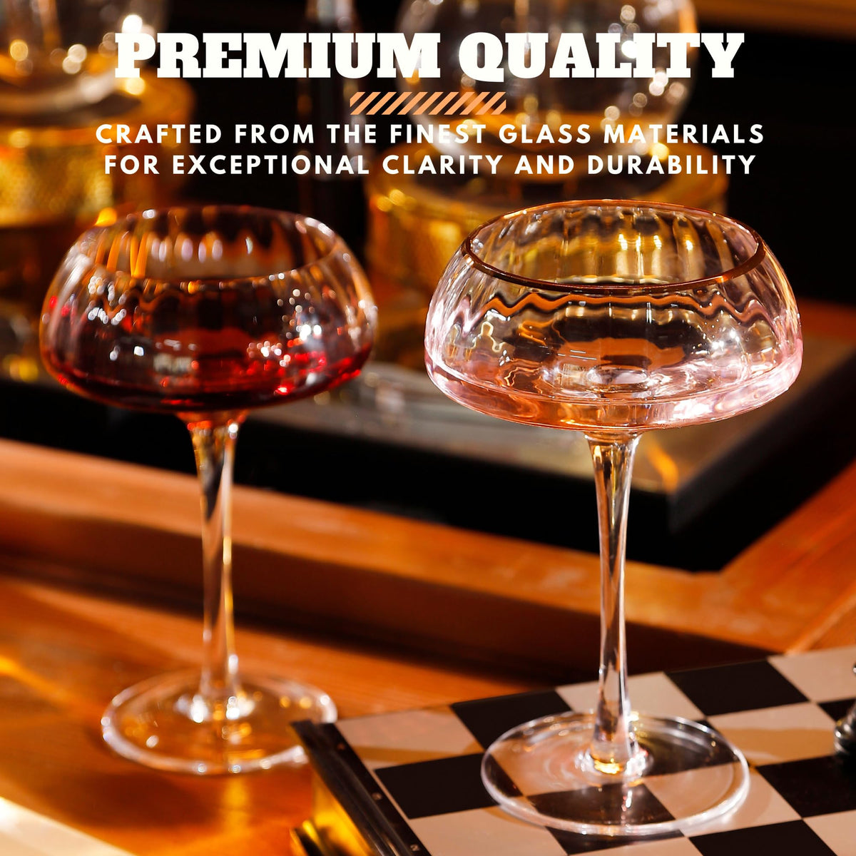 Coupe Glasses Set of 4 Hand Blown 8.45 oz Gold Rim R999