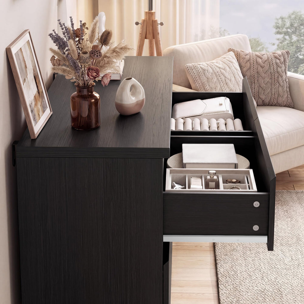 Black 6 Drawer Wood Double Dresser V459
