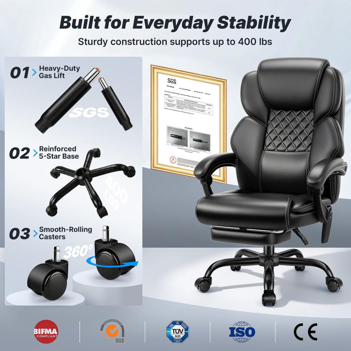 Massage Office Chair with Footrest, Heat and 160° Recline L889