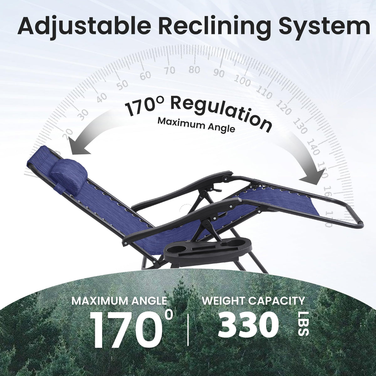 2 Pack Blue 7-Position Adjustable Zero Gravity Chairs with Tray N842366