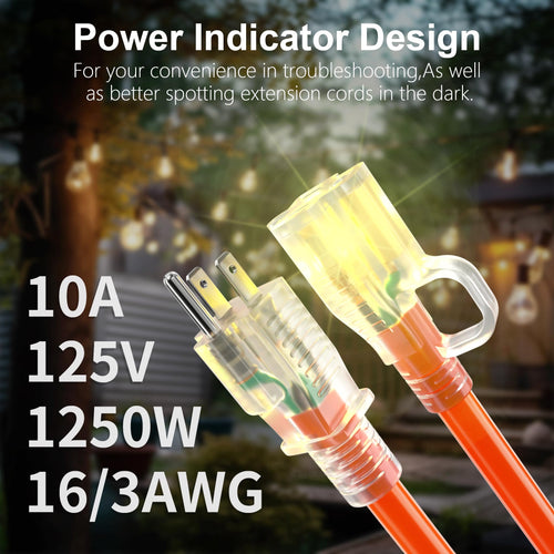 100 FT 16 Gauge Orange Outdoor Extension Cord Y555