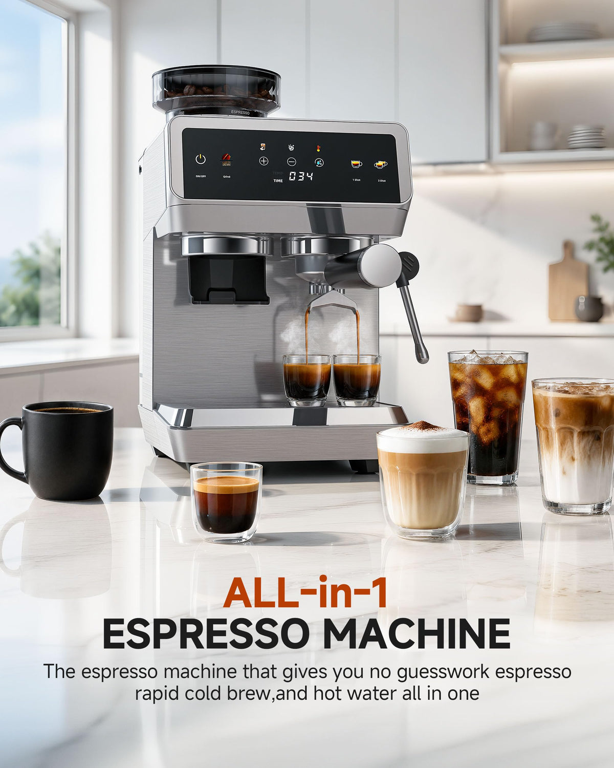 Espresso Machine With Grinder, Temp Control, 44 Grind Settings H4494