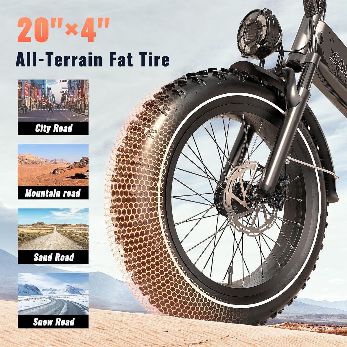 1500W Folding Electric Bike with 52V 20AH Removable Battery, 20" x4.0 Fat Tire K519534