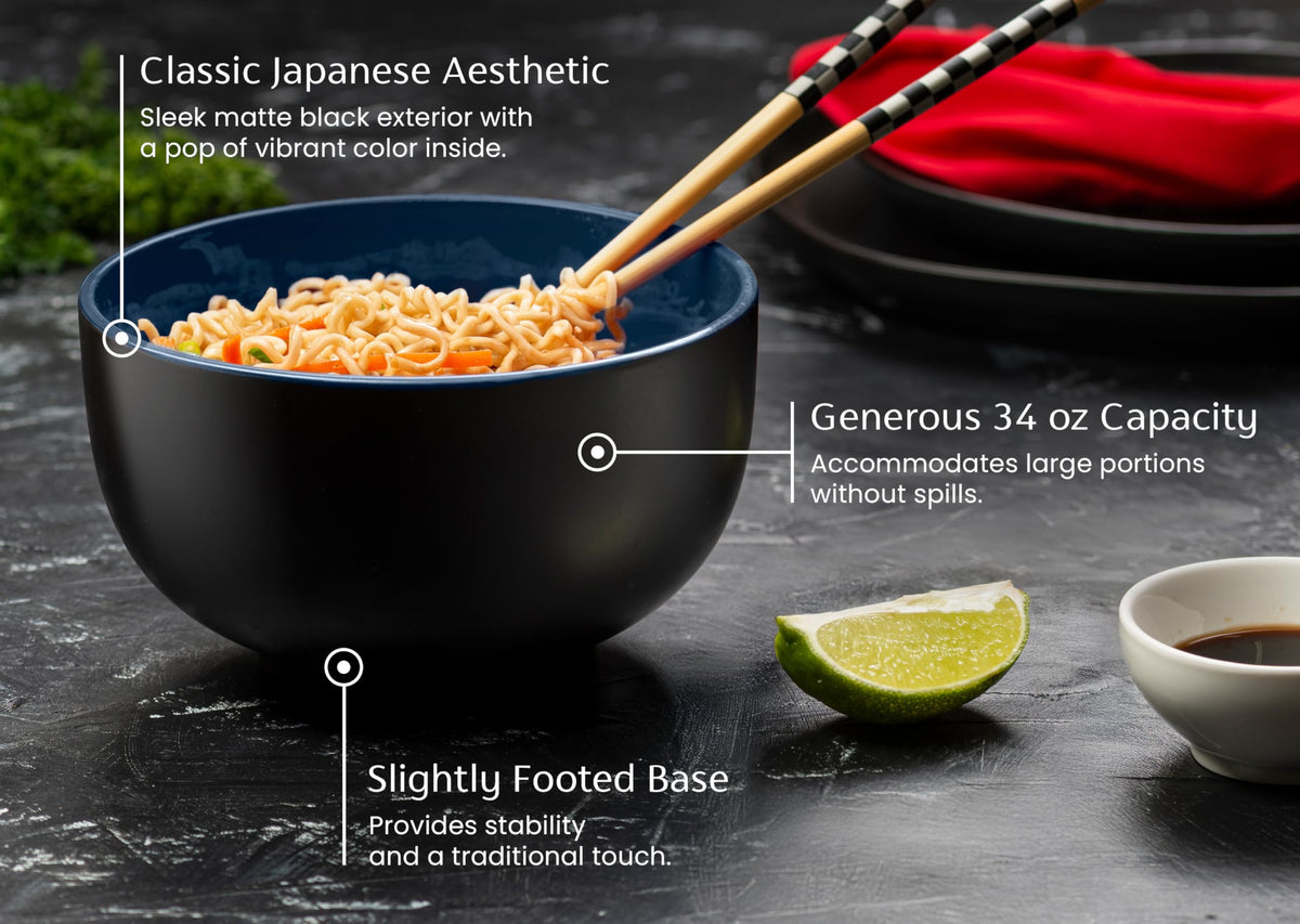 Ceramic Japanese Noodle Bowl Set, 34 oz, Set of 4 O5037