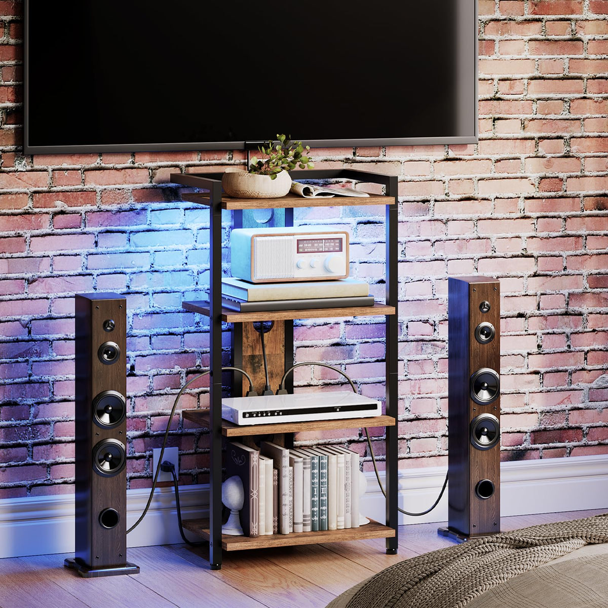 4-Tier Media Stand with Charging Station & LED Light S512