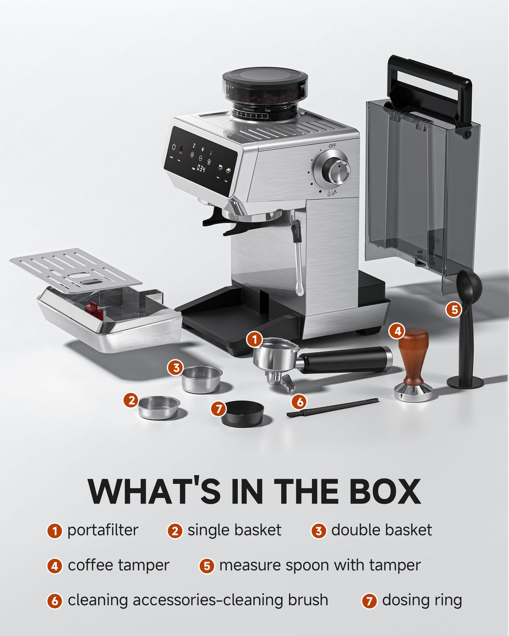 Espresso Machine With Grinder, Temp Control, 44 Grind Settings H4494