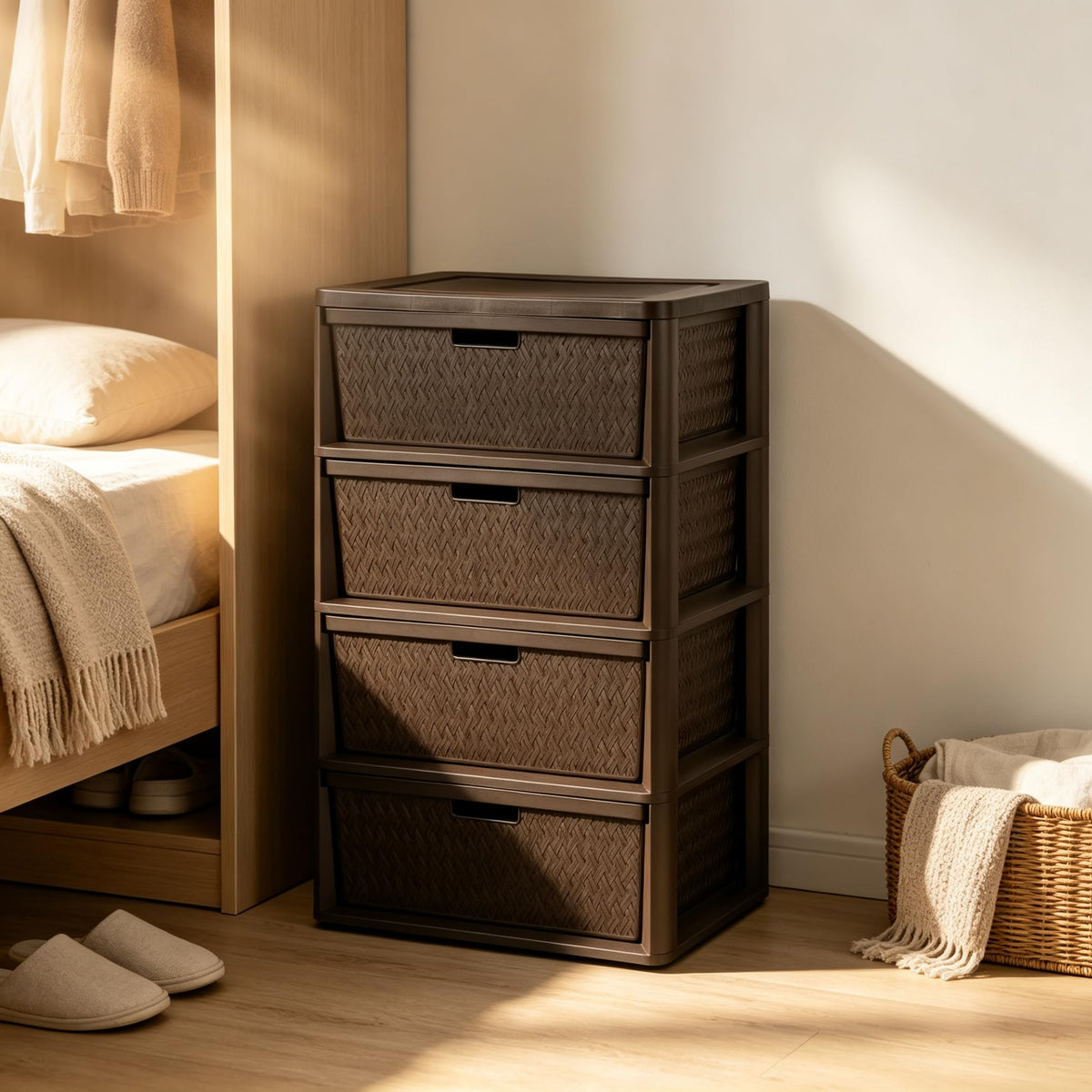 Brown 4-Drawer Storage Tower E1031