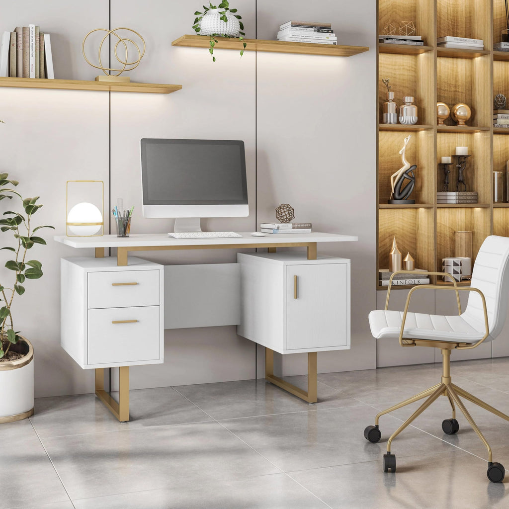 51"W Computer Desk with 2 Drawers & Storage Cabinet J727