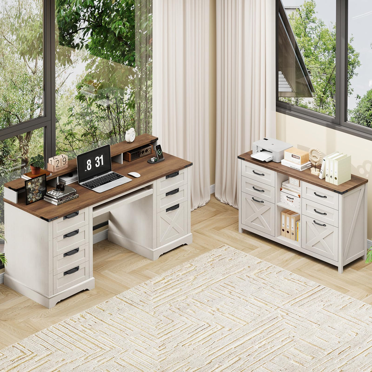 White and Brown 6 Drawer File Cabinet M727312
