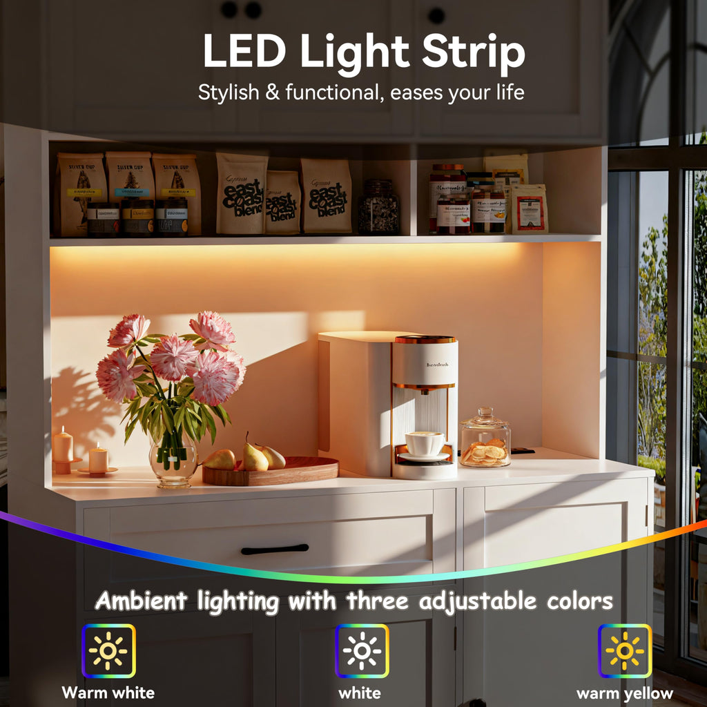 72" Kitchen Pantry Cabinet with LED Light and Charging Station F773