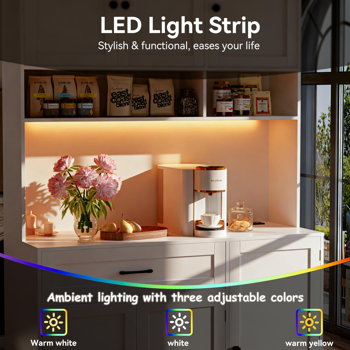 72" Kitchen Pantry Cabinet with LED Light and Charging Station F773