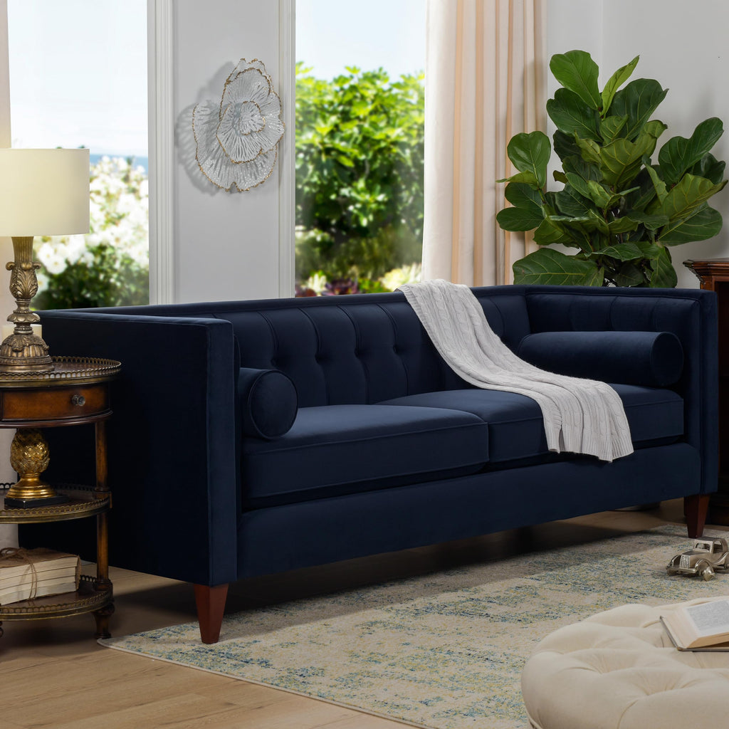 Dark Navy Blue Performance Velvet Tufted Sofa X3285