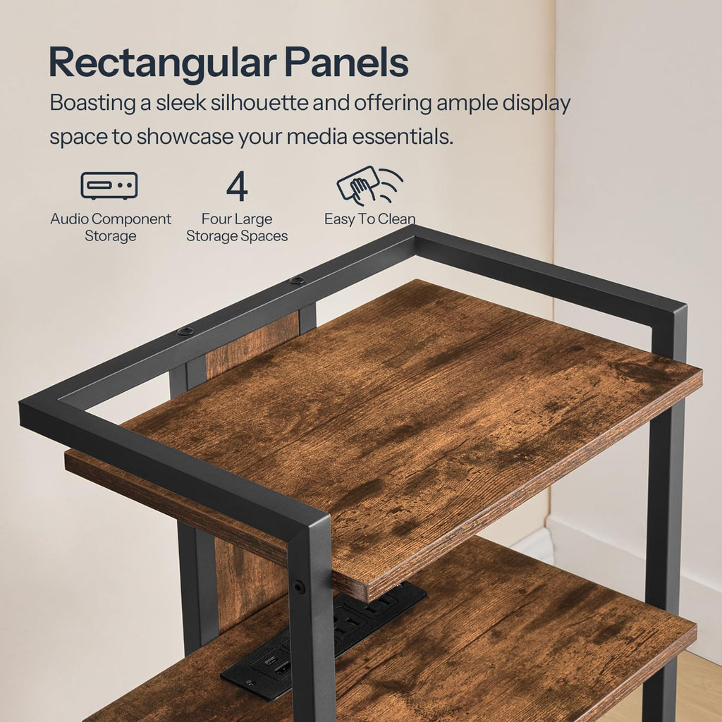 4-Tier Media Stand with Charging Station & LED Light S512