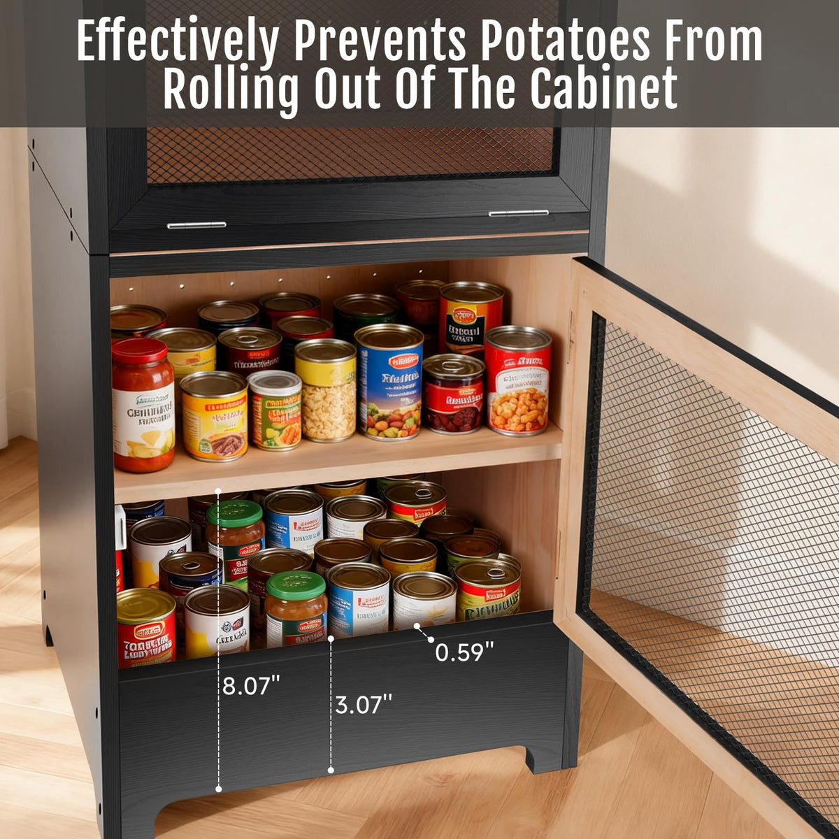 Black Stackable Wooden Potato Onion Storage Bin with Lid M87668