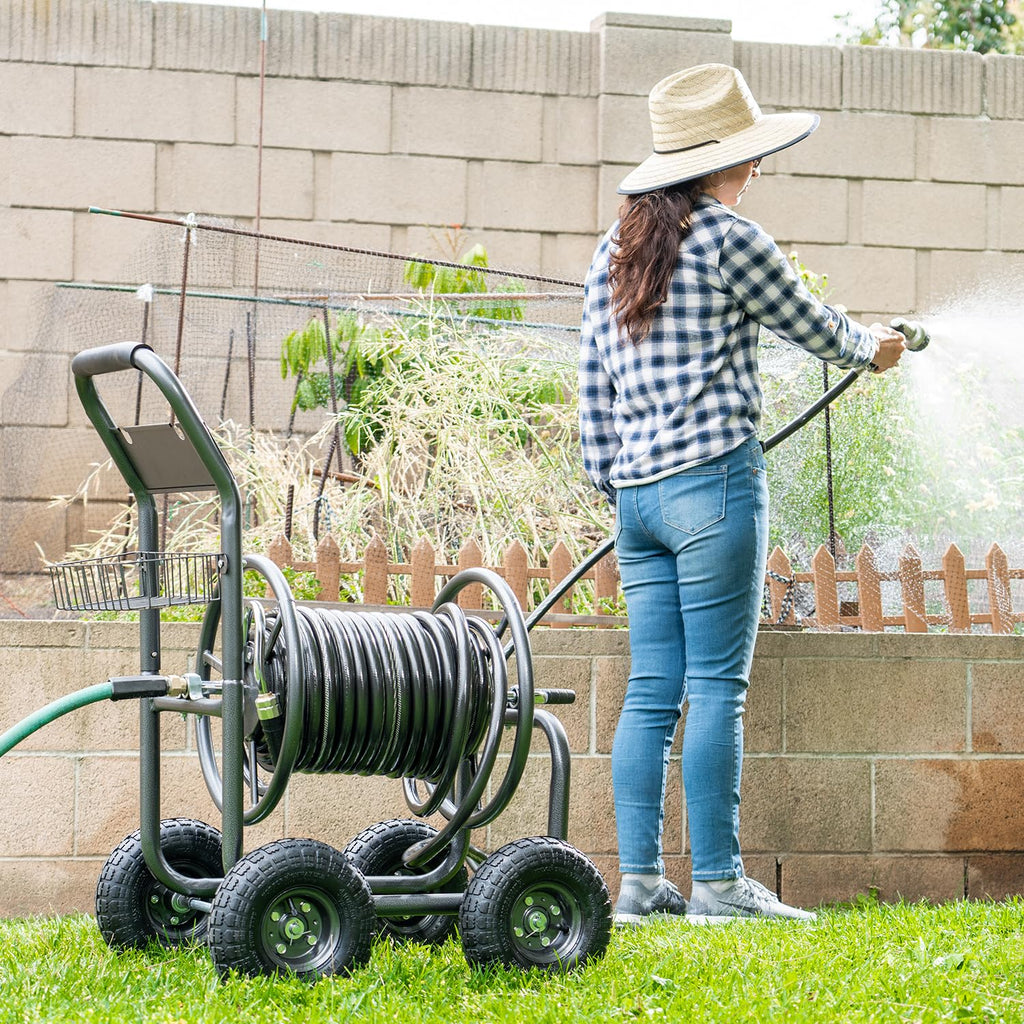 Hose Reel Cart with Wheels, 300-Feet Capacity, Grey L3492