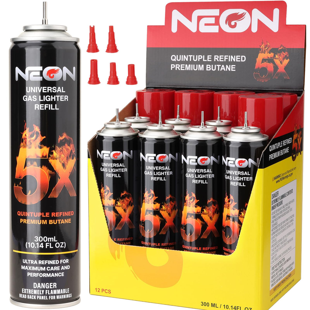300ml Butane Fuel Refill with Metal Nozzle & 5 Adapters, 12 Cans G8809