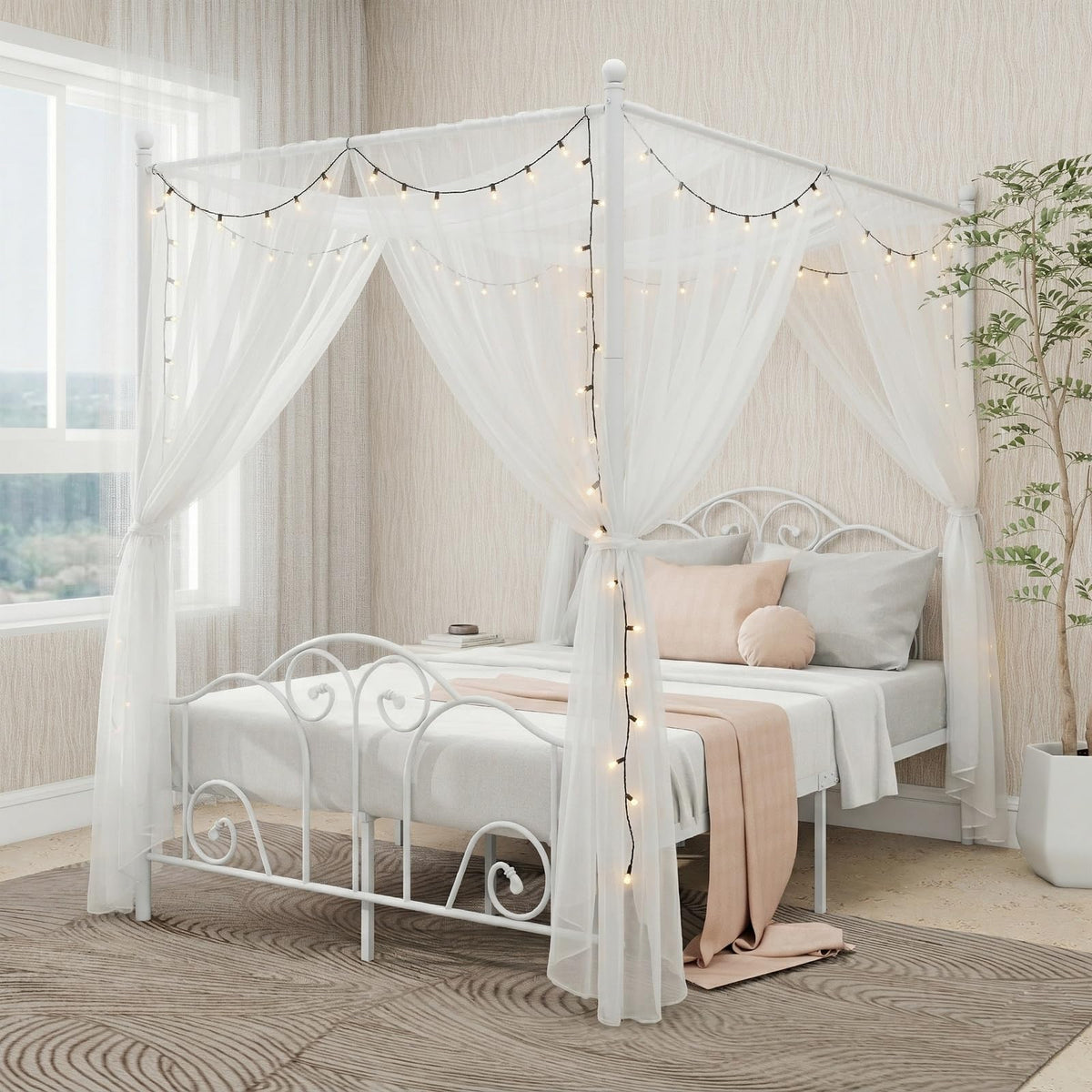Metal Canopy Bed Frame Full Size with Headboard & Footboard G6703