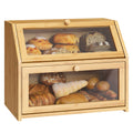 Double Layer Bamboo Wooden Bread Box W44052