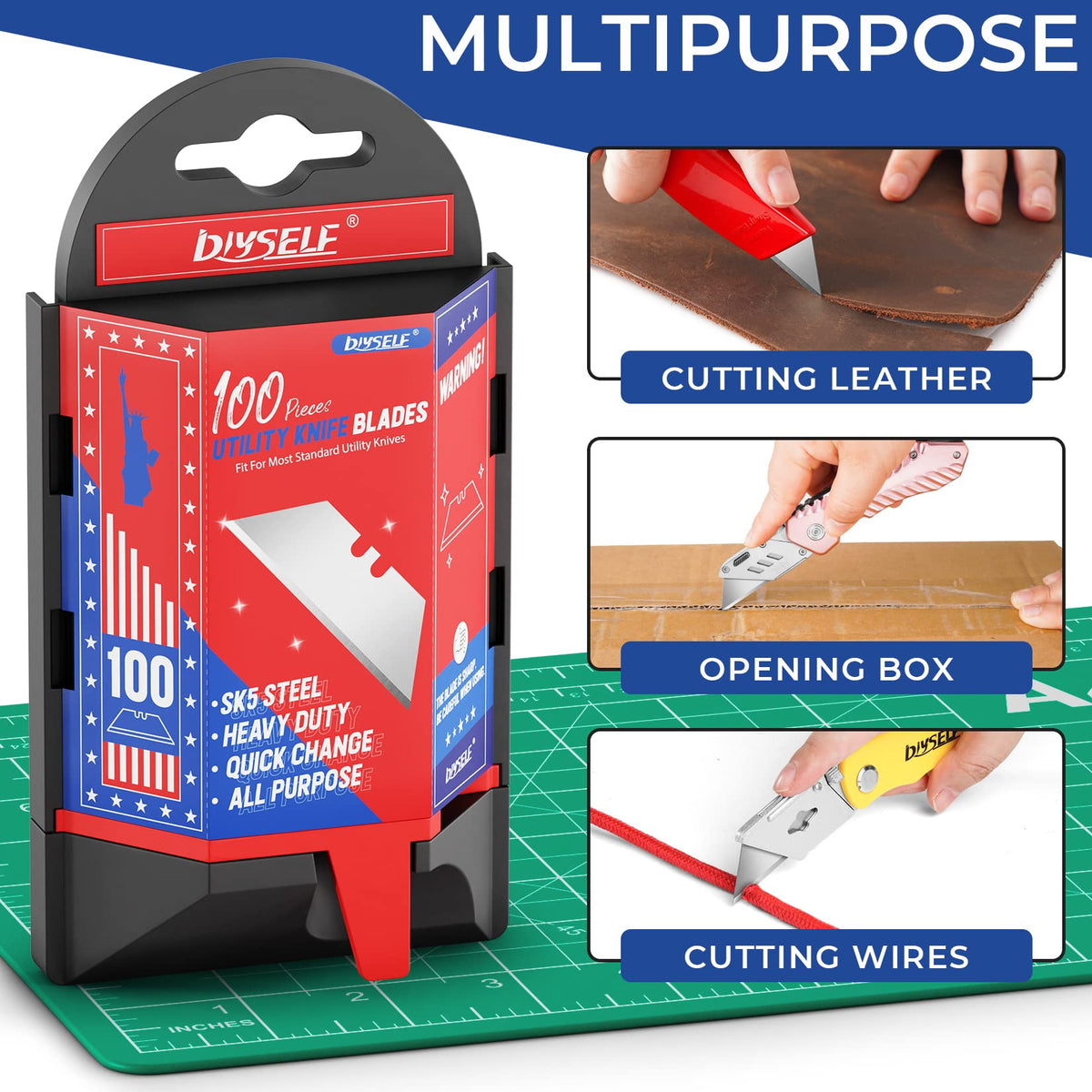 Utility Knife Blades 100 Pack with Dispenser W2808