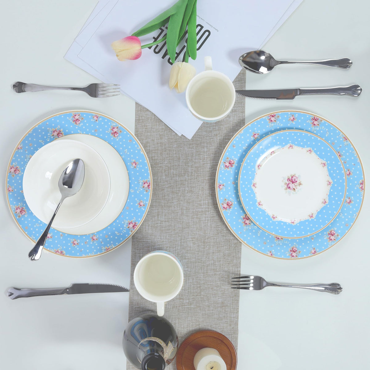 12 Piece Blue Floral Ceramic Dinnerware Set C206912