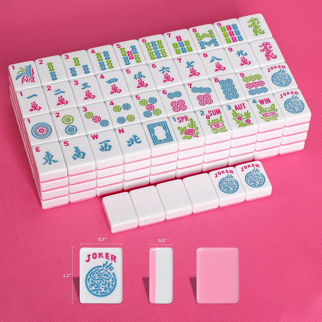 American Mahjong Tile Set, 166 Mahjong Game Set with Pink Color W179