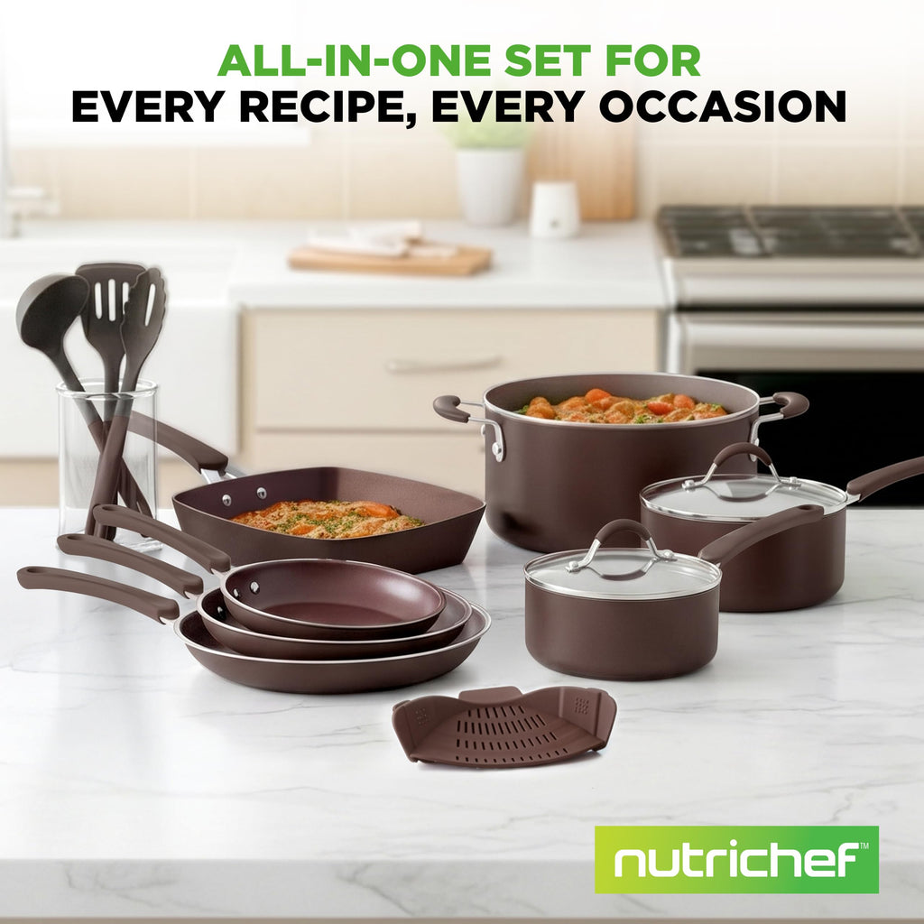 14-Piece Nonstick Brown Cookware Set K739