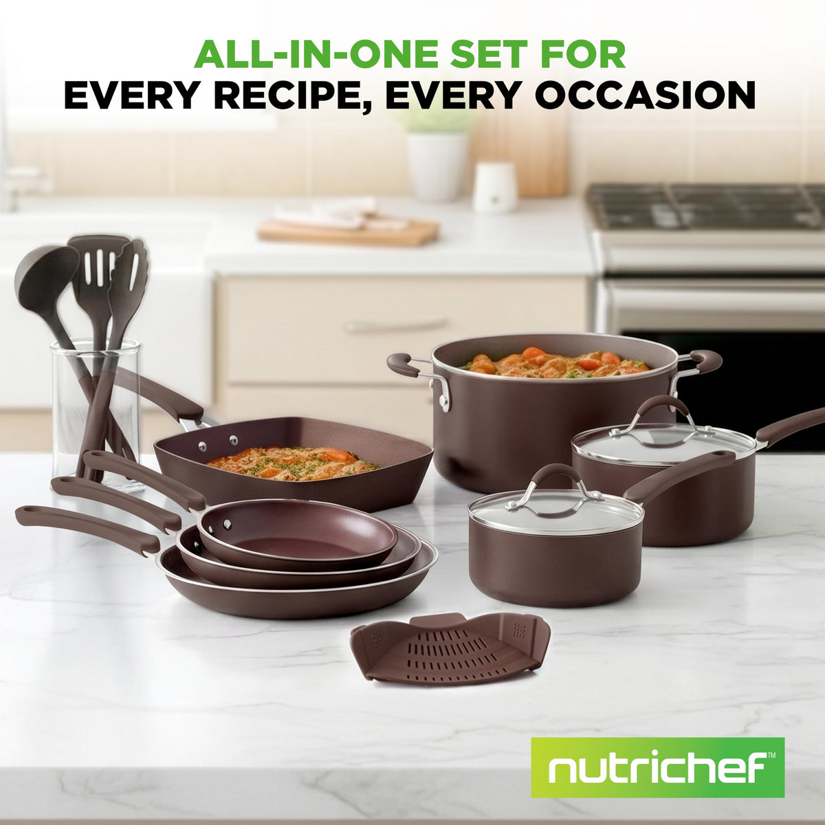 14-Piece Nonstick Brown Cookware Set K739