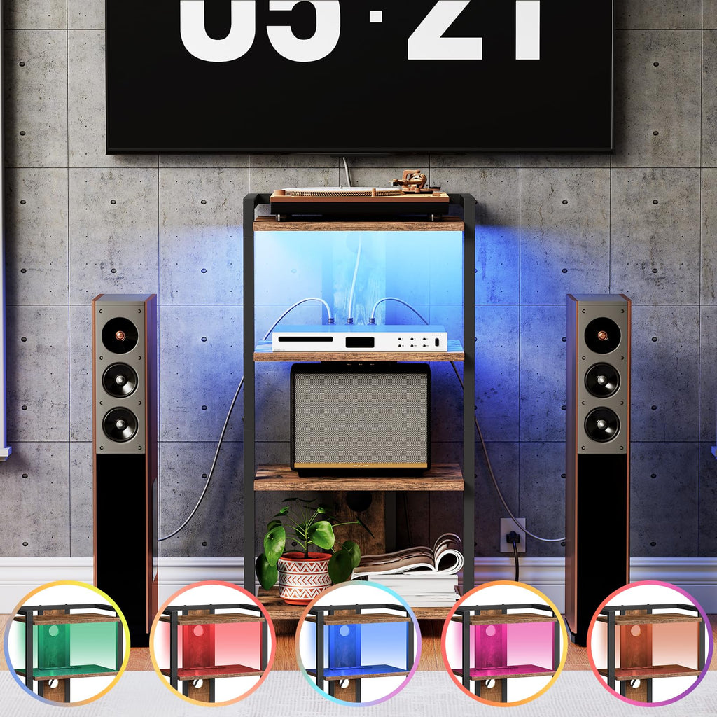4-Tier Media Stand with Charging Station & LED Light S512