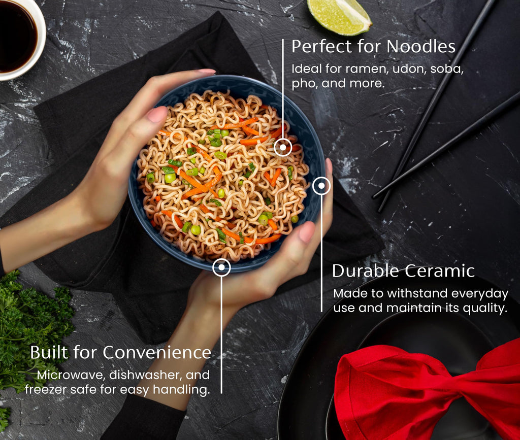 Ceramic Japanese Noodle Bowl Set, 34 oz, Set of 4 O5037