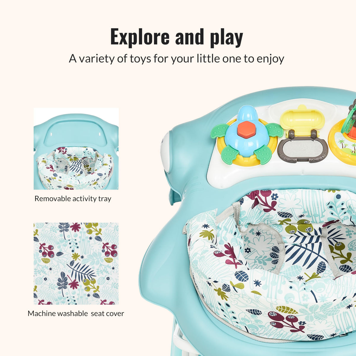 2-in-1 Foldable Baby Walker with Adjustable Height I69861