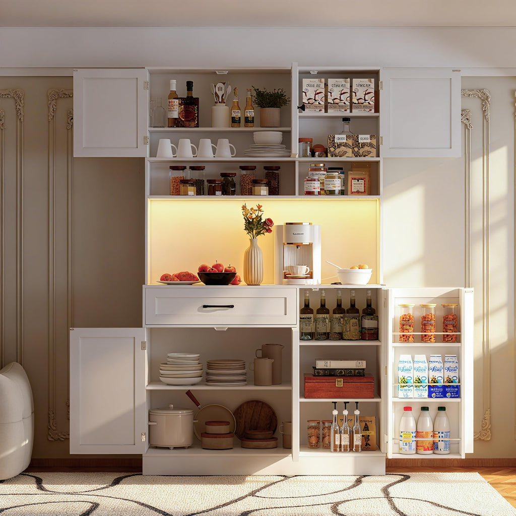 72" Kitchen Pantry Cabinet with LED Light and Charging Station F773