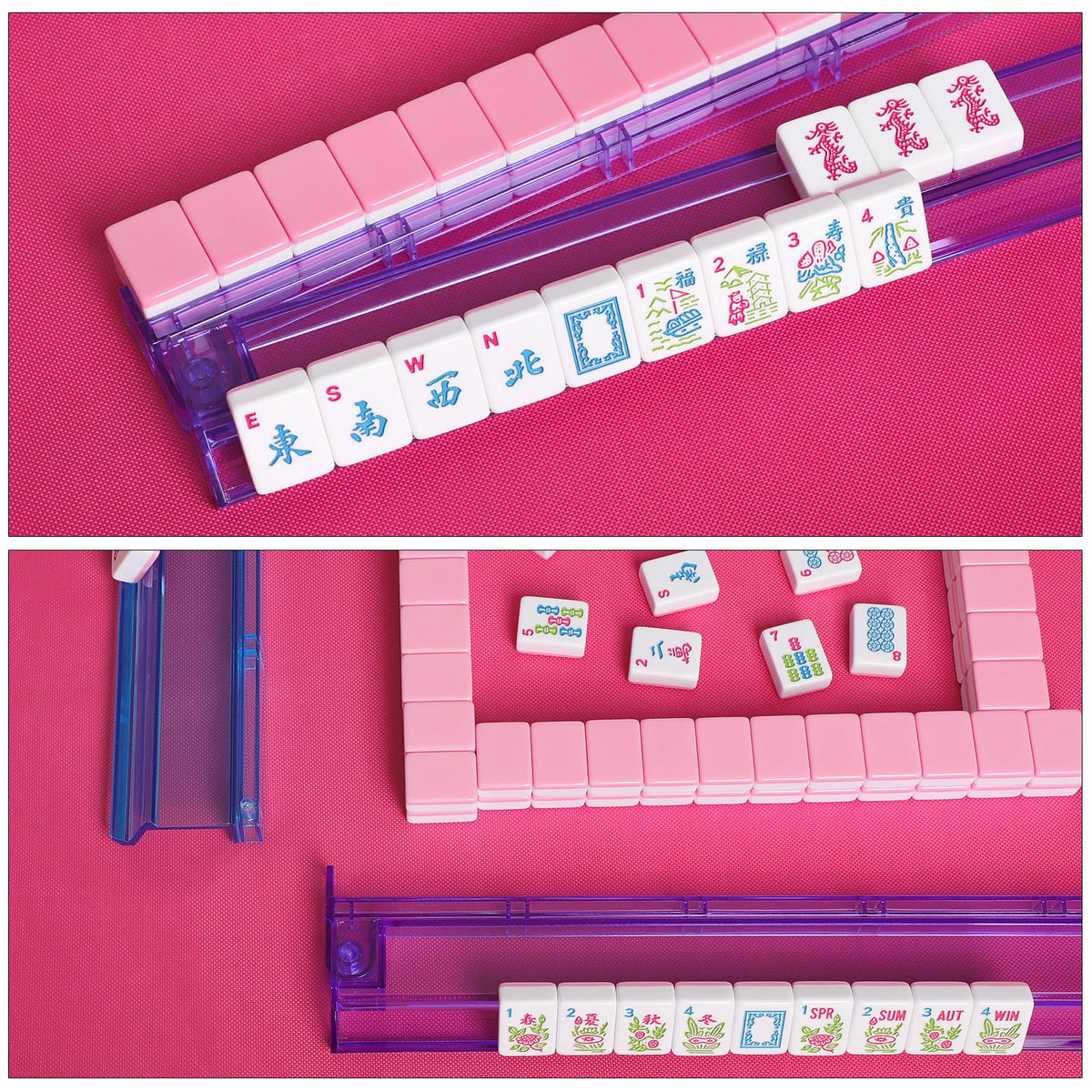 American Mahjong Tile Set, 166 Mahjong Game Set with Pink Color W179