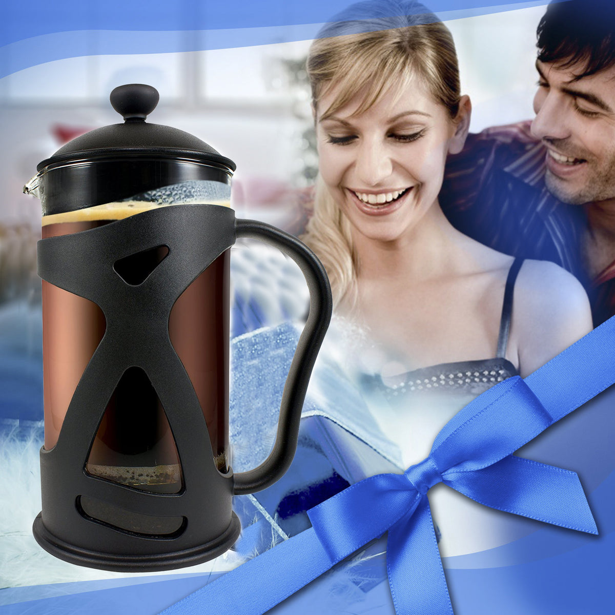 Large Black French Press Coffee Maker 1 L with 2 Extra Filters U276351