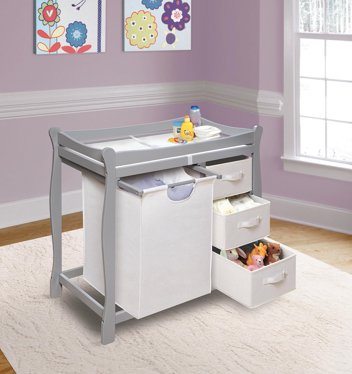 Gray Baby Changing Table with 3 Storage Baskets E858